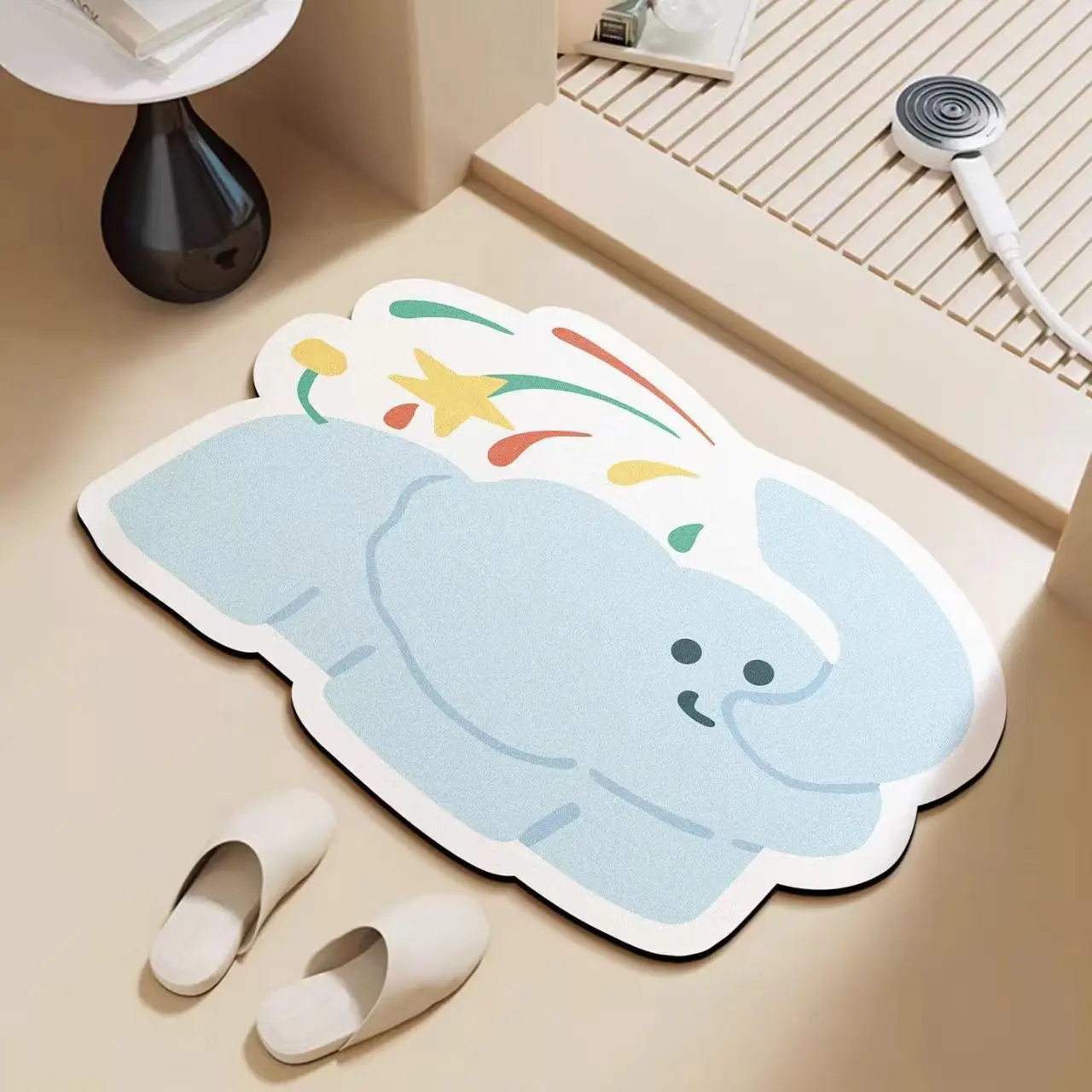 Cute Cartoon Diatom Mud Irregular Absorbent Door Mat, Non-slip Wear-resistant Dirt-resistant Floor Mat for Entrance Hall & Home