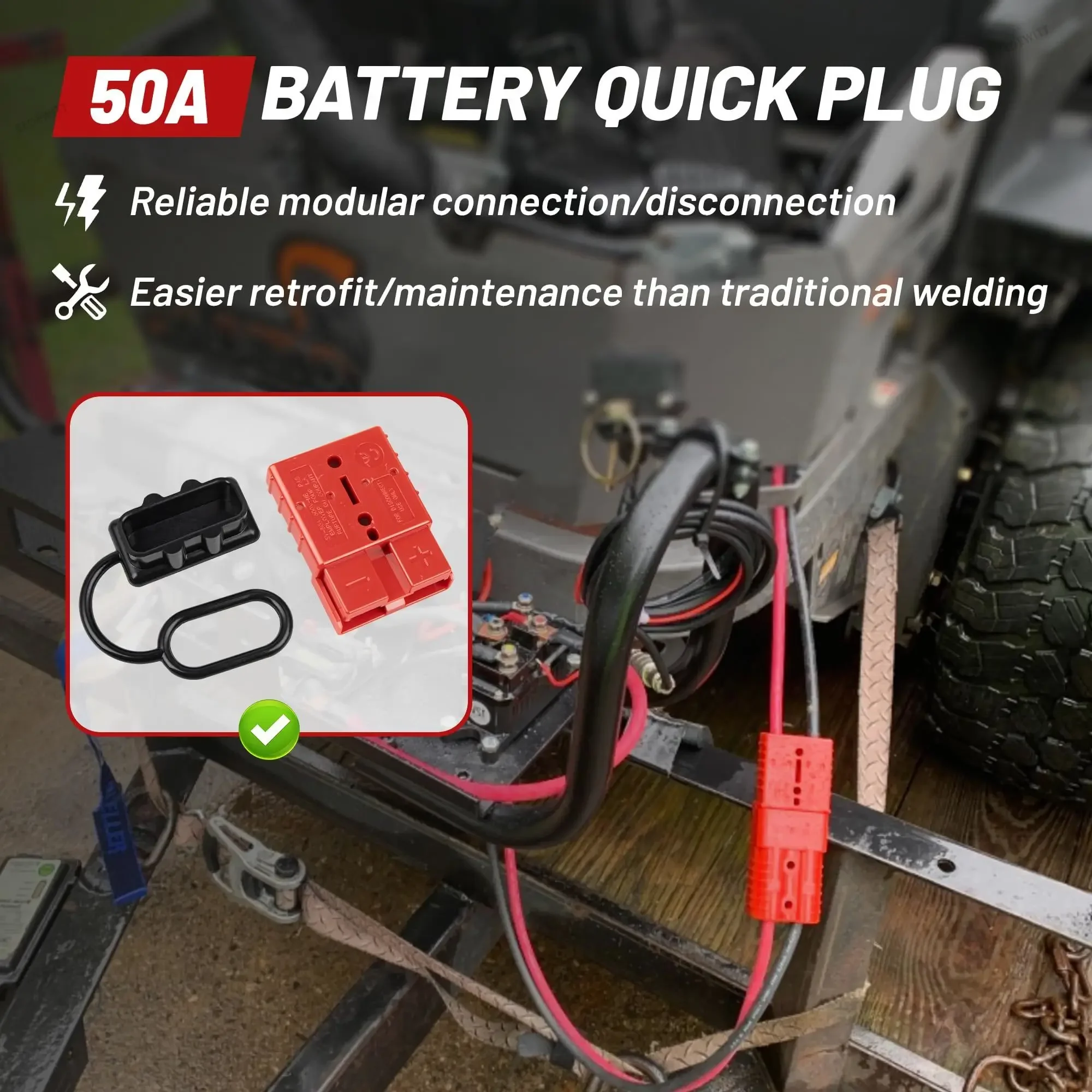 50A Battery Quick Connector 6-12 AWG Fit for Anderson Flame-Retardant Jumper Cable Plug Power Disconnect for Solar RV Car