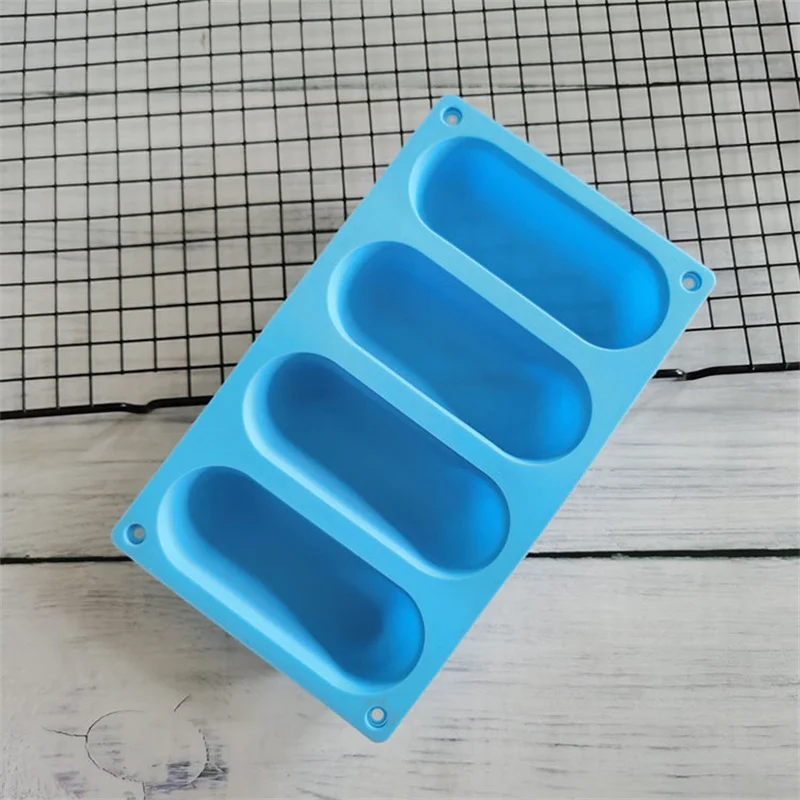 Silicone 4 Hot Dog Cake Mold Sausage Bag Mold Finger Cookies Ice Soap Oval Bread Toast Ice Mold