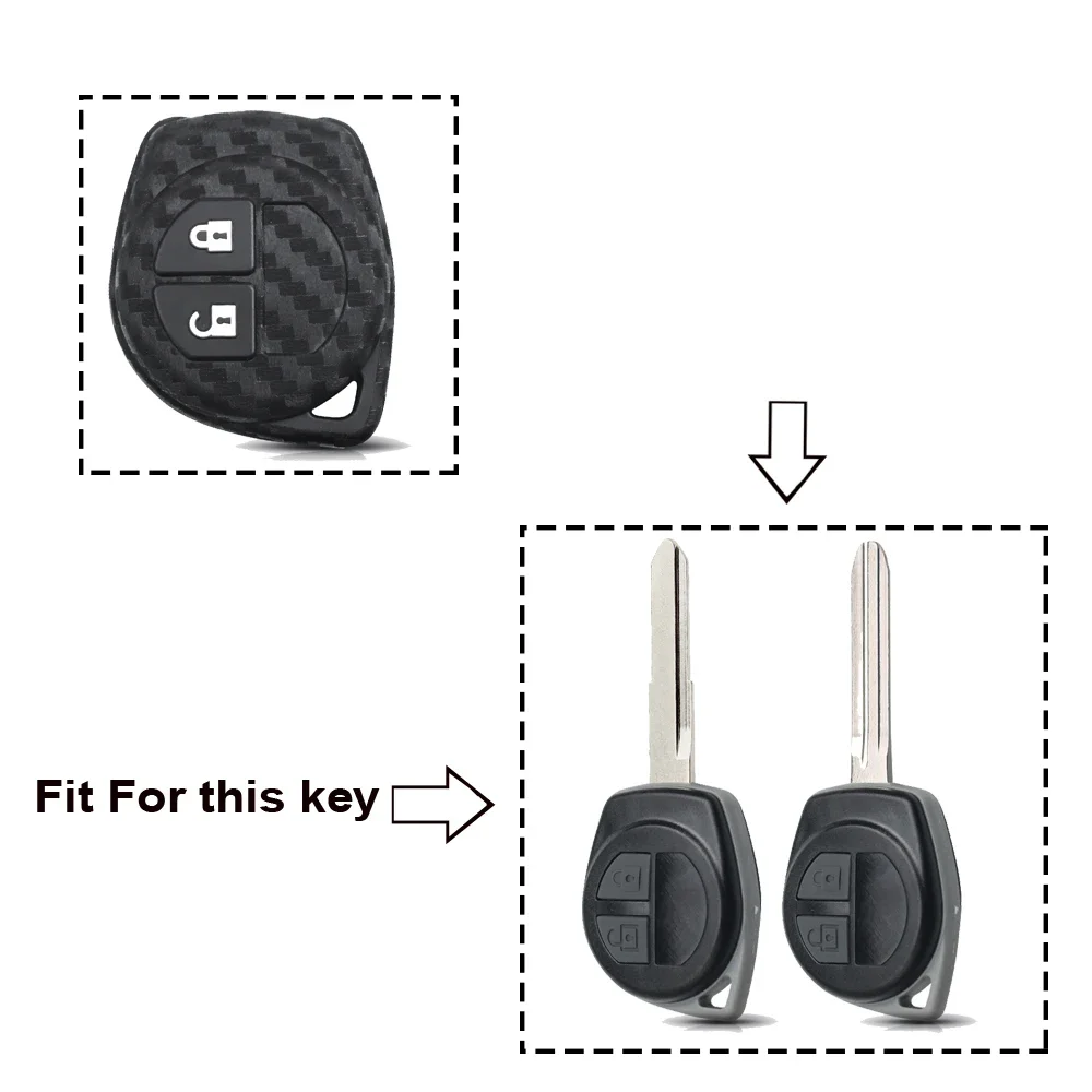 KEYYOU Carbon Fiber Silicone Rubber Fob Case 2 Buttons Car Remote Key Keychain Cover For Suzuki SX4 Swift Vitara Key Accessories