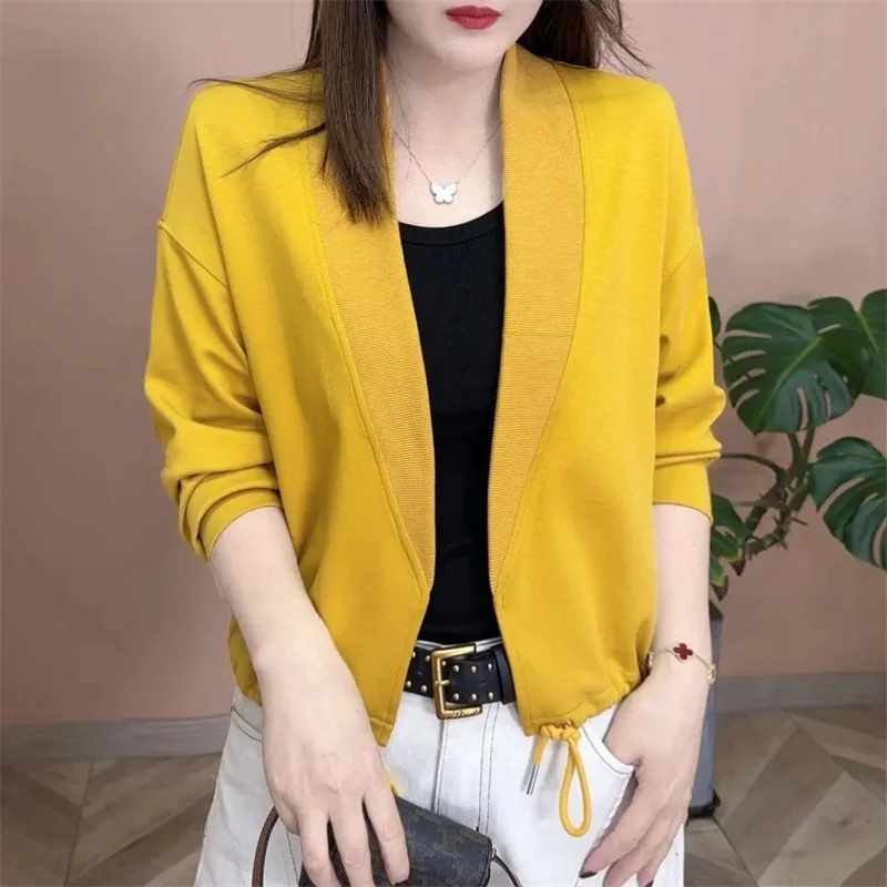 Lady High End Drawstring Sweater Spring Women Large Size 5XL Knitted Autumn Femme Fashion Solid Color Casual Buttonless Cardigan
