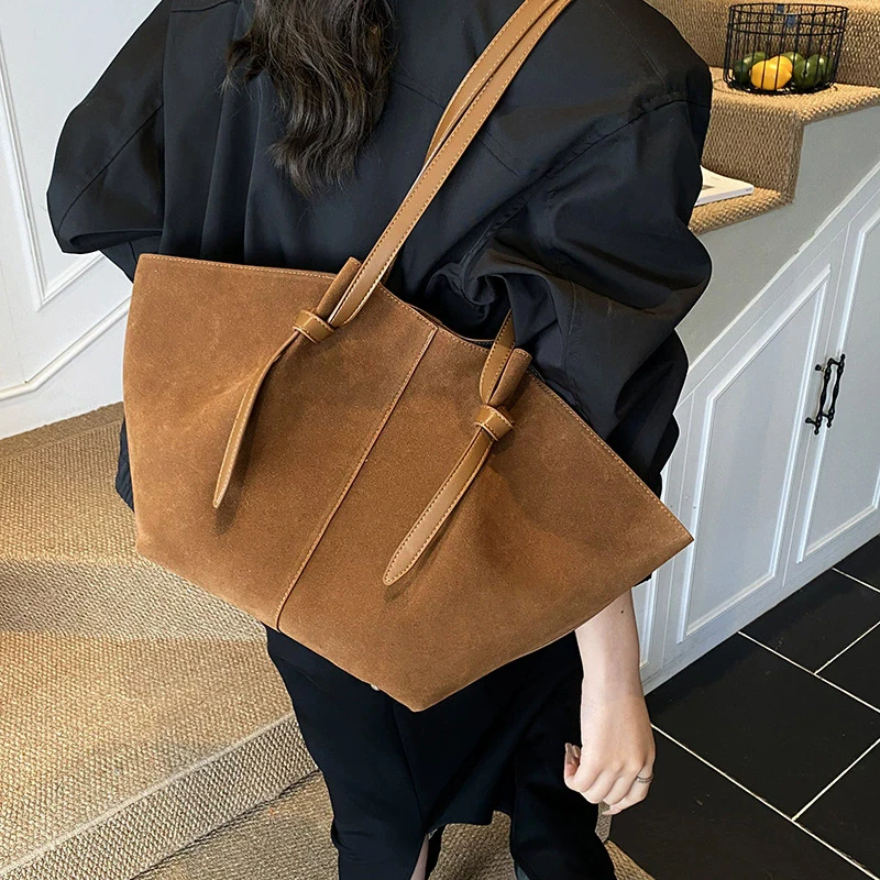 Light Luxury Brand Designer Wing Bag Frosted Suede Tote Bag Solid Color Versatile Large Capacity Women Storage Underarm Bags image 5