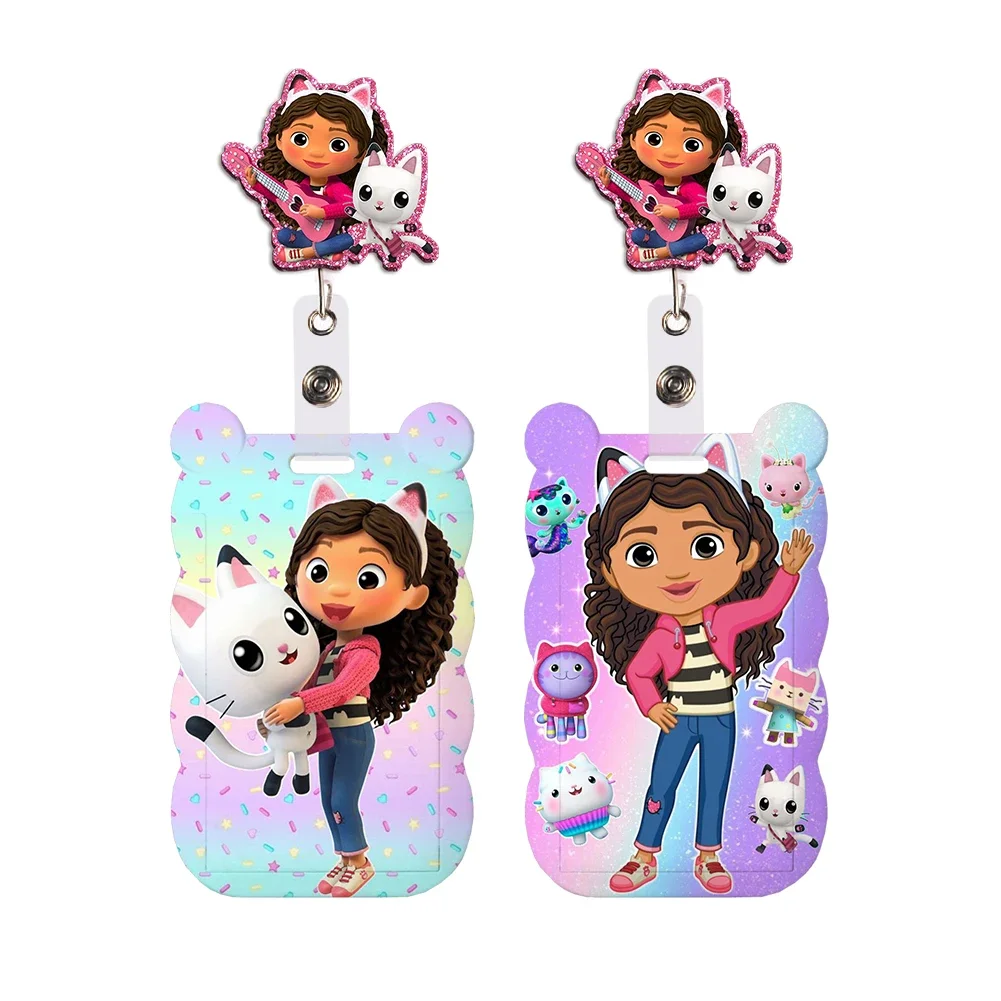 Gantungan Kunci Bentuk Kepala Tidak Beraturan Gabby Dolls untuk Anak Perempuan, Tempat Kartu ID, Kartu Kredit, Kartu Bus, dengan Hiasan Glitter
