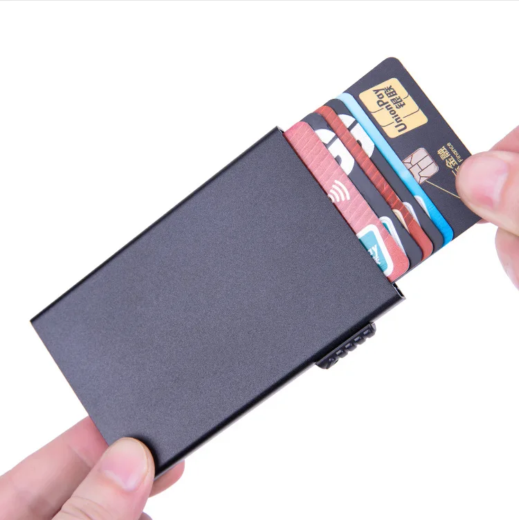 Magischer Ausweis- und Kreditkartenhalter, Smart Wallet für Damen und Herren, ID-Kartenetui, Metall, dünn, schlank, Pop-Up, Aluminium, minimalistische Geldbörse – Detail 6
