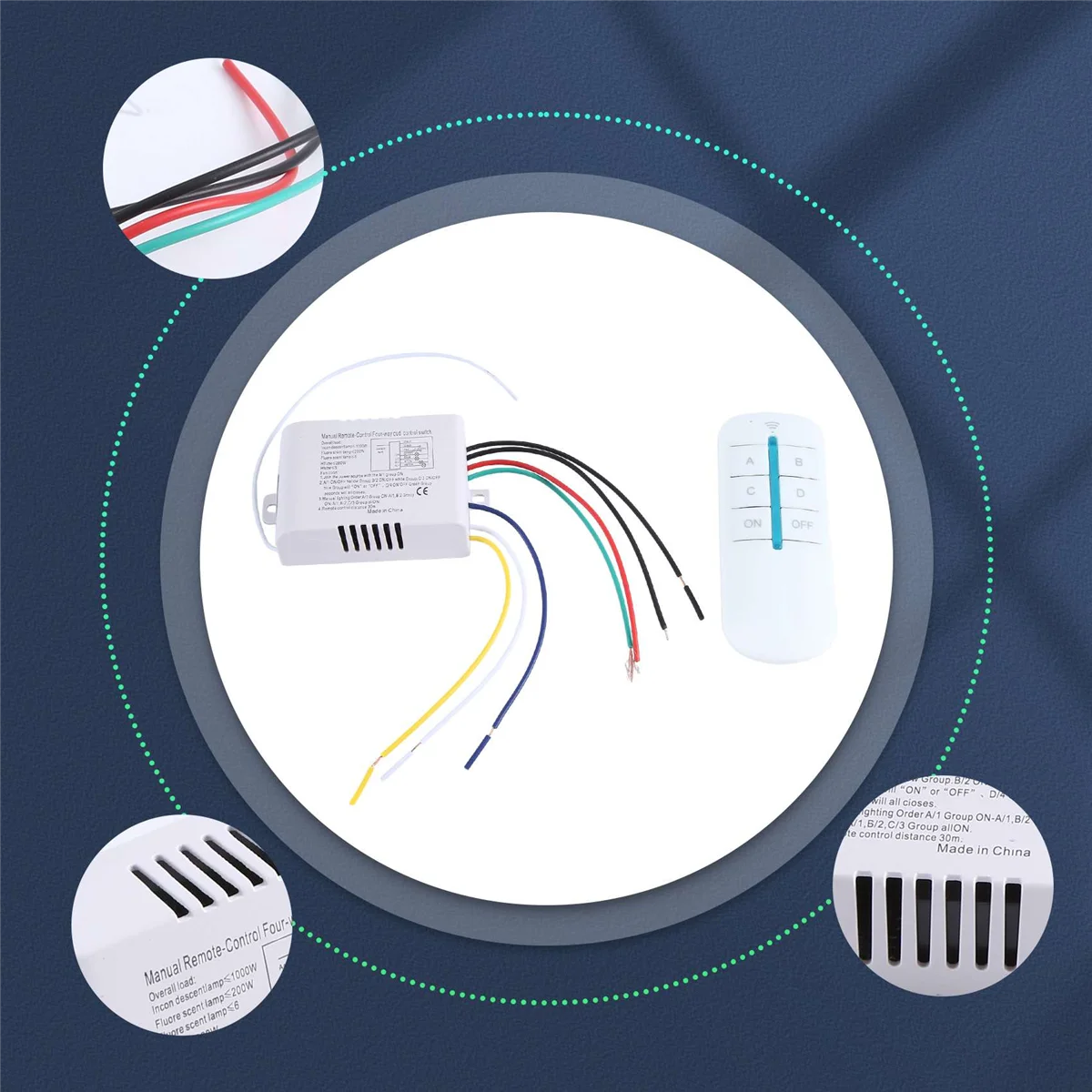 รีโมทคอนโทรลไร้สายดิจิตอลแผ่นเรืองแสง4ทางเปิด/ปิด220V