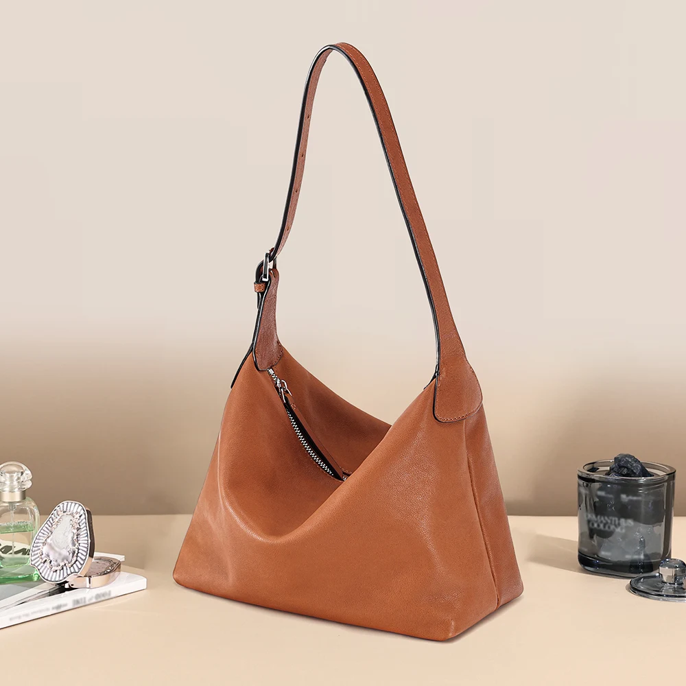 

New vegetable tanned leather high-end feeling armpit genuine leather women's bag fashionable and versatile shoulder dumpling bag