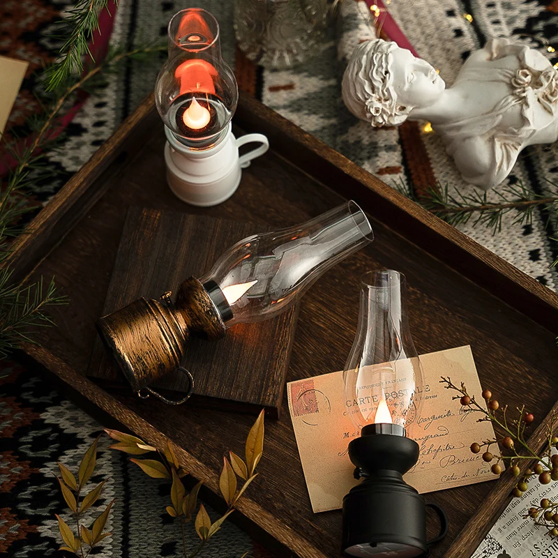 Lámpara de aceite Retro, lámparas eléctricas de vela sin llama, linternas LED novedosas, regalo creativo, iluminación de viento, lámpara de queroseno, pequeña linterna