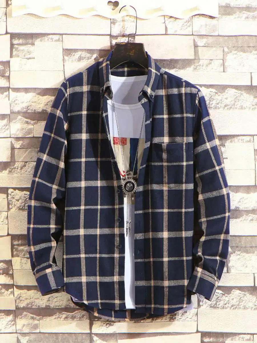 

New Men's Loose Long Sve Plaid irt Casual Busin Casual Turn-down Collar Daily Wear Autumn Season Faion Trend