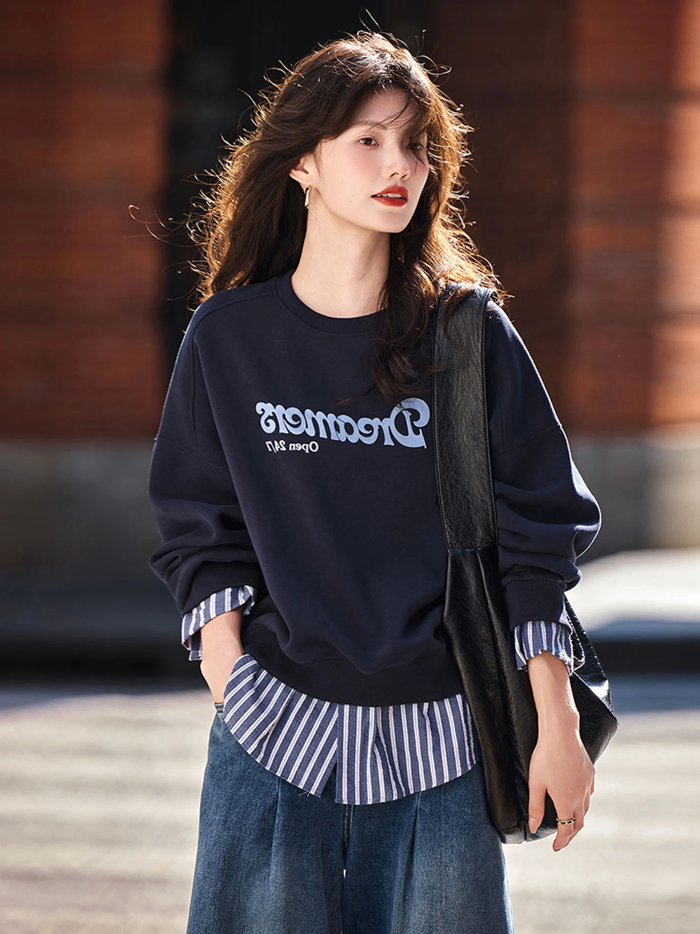 

Удобный свободный свитшот с длинными рукавами, универсальный базовый слой, модный топ европейского высококачественного бренда для ранней осени для женщин