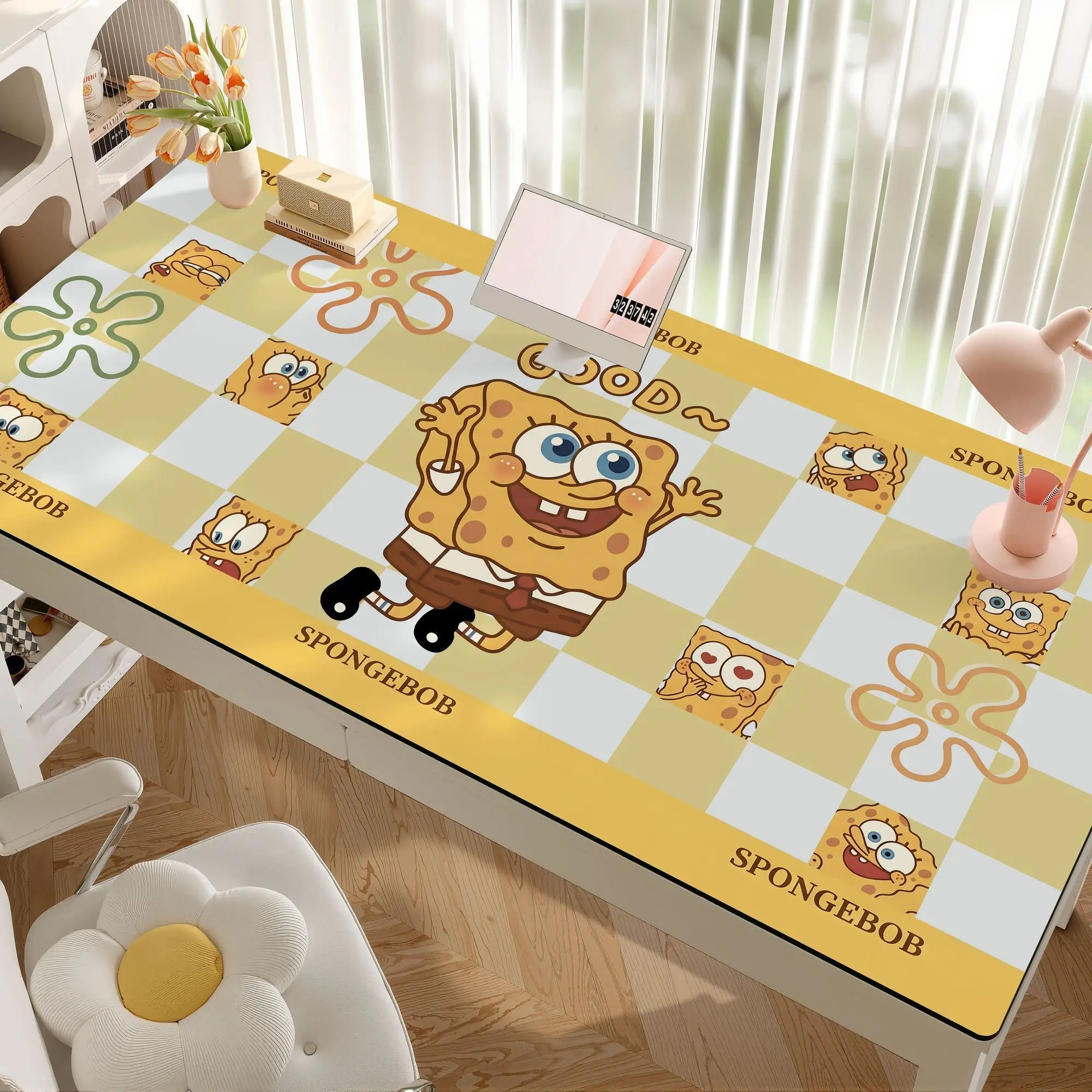 Kawaii SpongeBob Desk Pad Stain Resistant Waterproof Table Mat Large Size Non-slip Mouse Mat for Study and Bedroom Desk