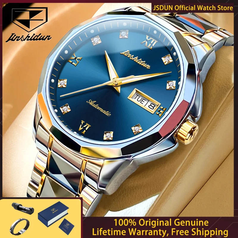 

JSDUN 8813 Original Men Watch Luxury Tungsten Steel Double Calendar Waterproof Watch Automatic Mechanical Brand Men Gift Watch