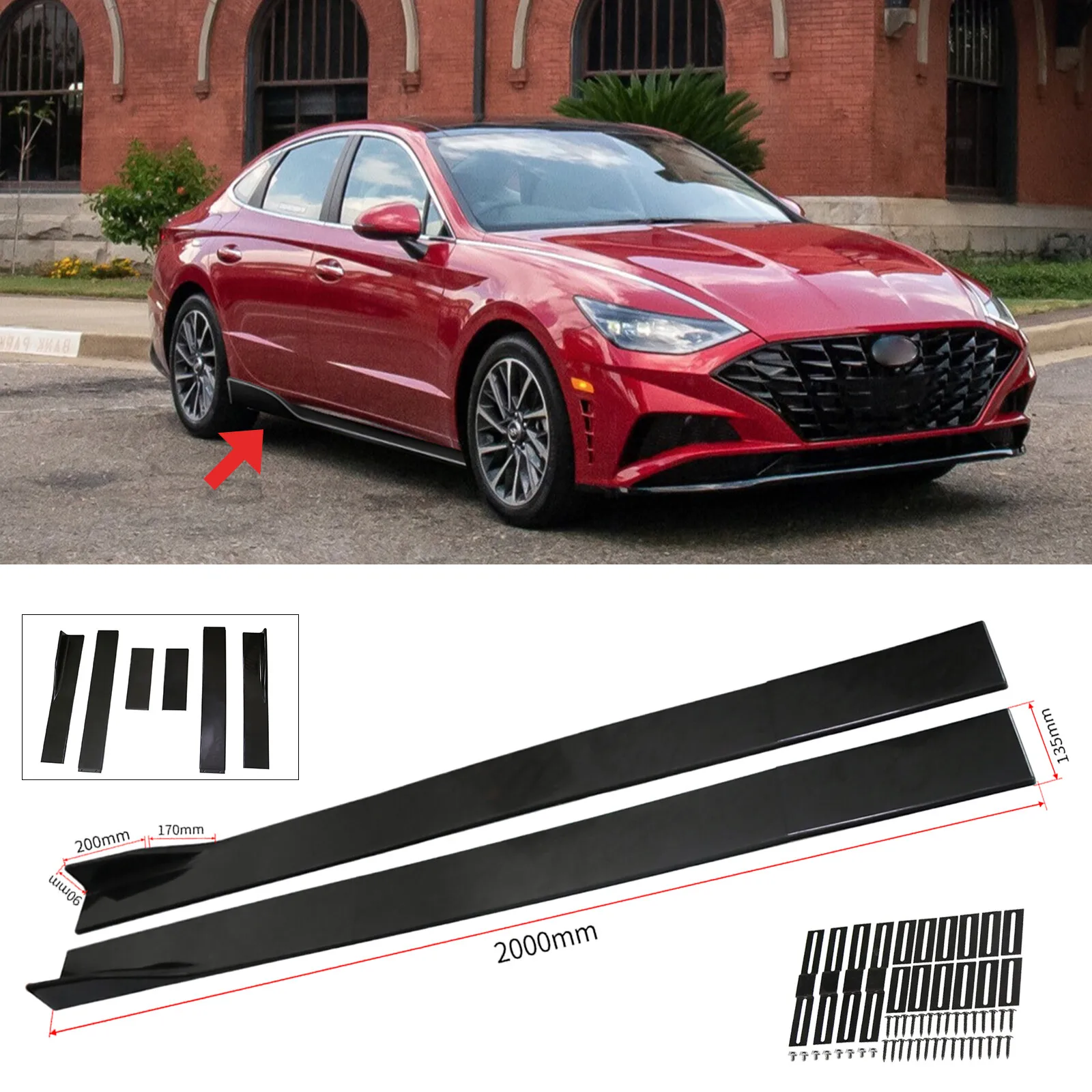 

For Hyundai Sonata 78.7" Glossy Black Side Skirts Splitter Rocker Panel Lip US