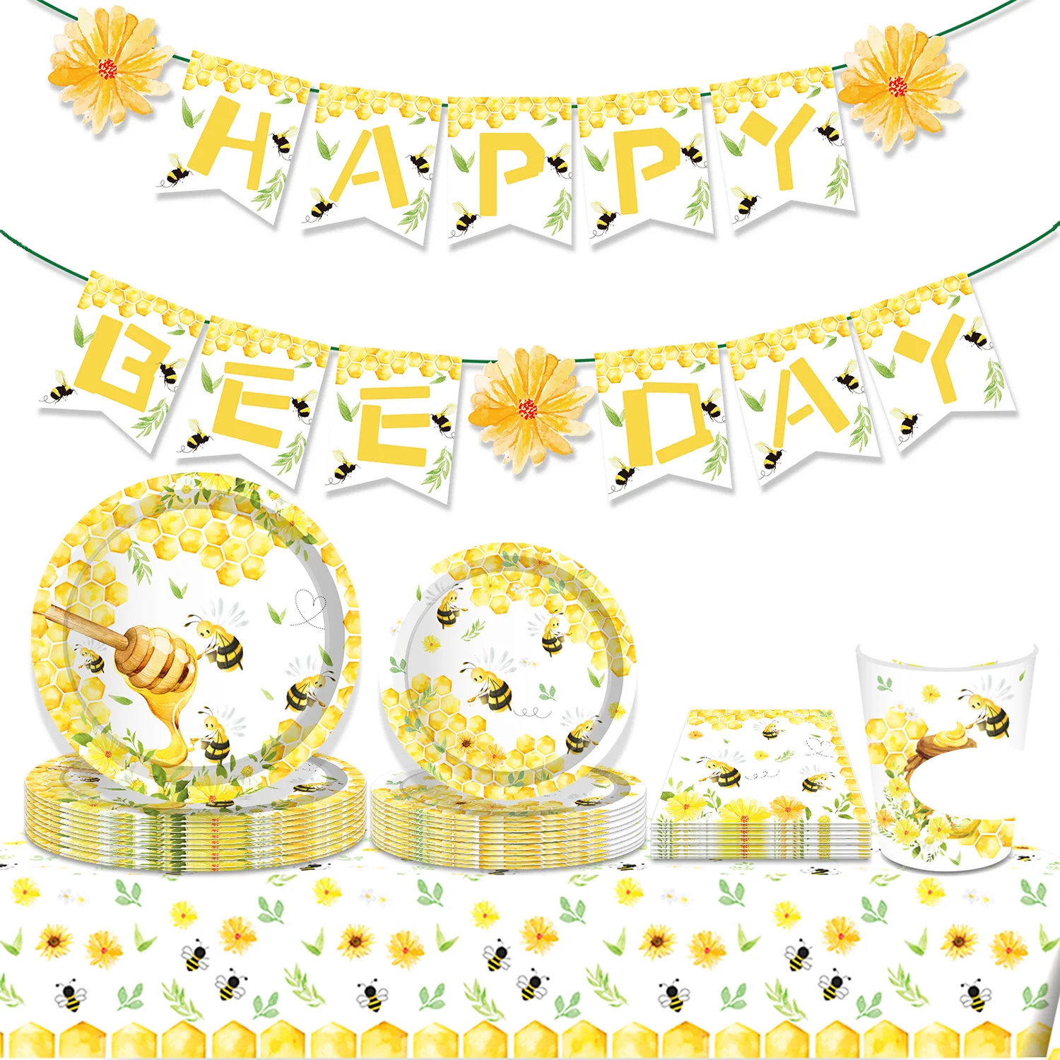 Cartoon Honig Biene Tiere Party Einweg Geschirr Sets Geburtstag Pappteller Tassen Servietten Baby Shower Party Geschirr Dekor – Detail 7