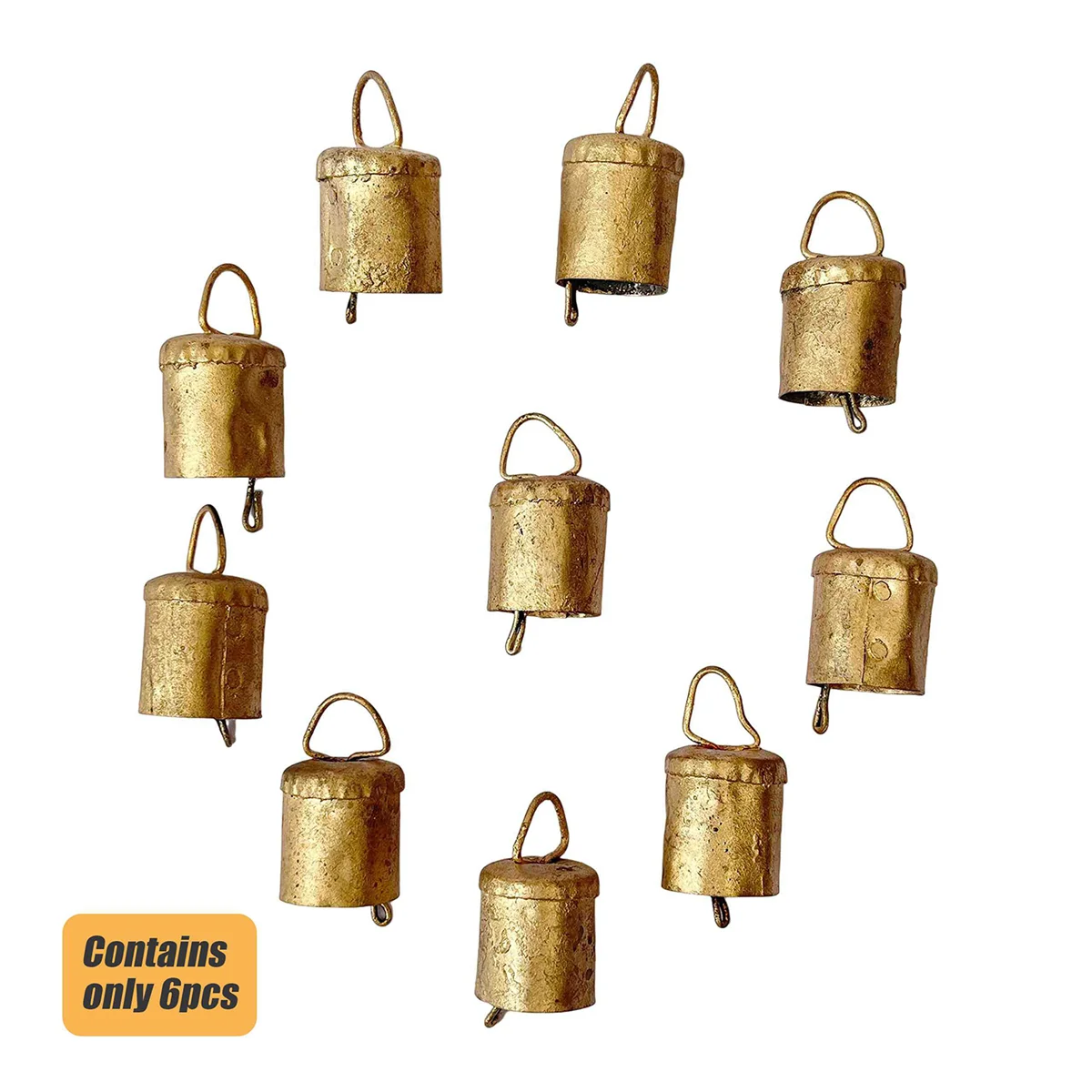 6 ชิ้นระฆังแขวนวินเทจ, ระฆังวัวทําด้วยมือโลหะตกแต่งด้วยเชือกสําหรับคริสต์มาสหรือการเฉลิมฉลองใดๆ