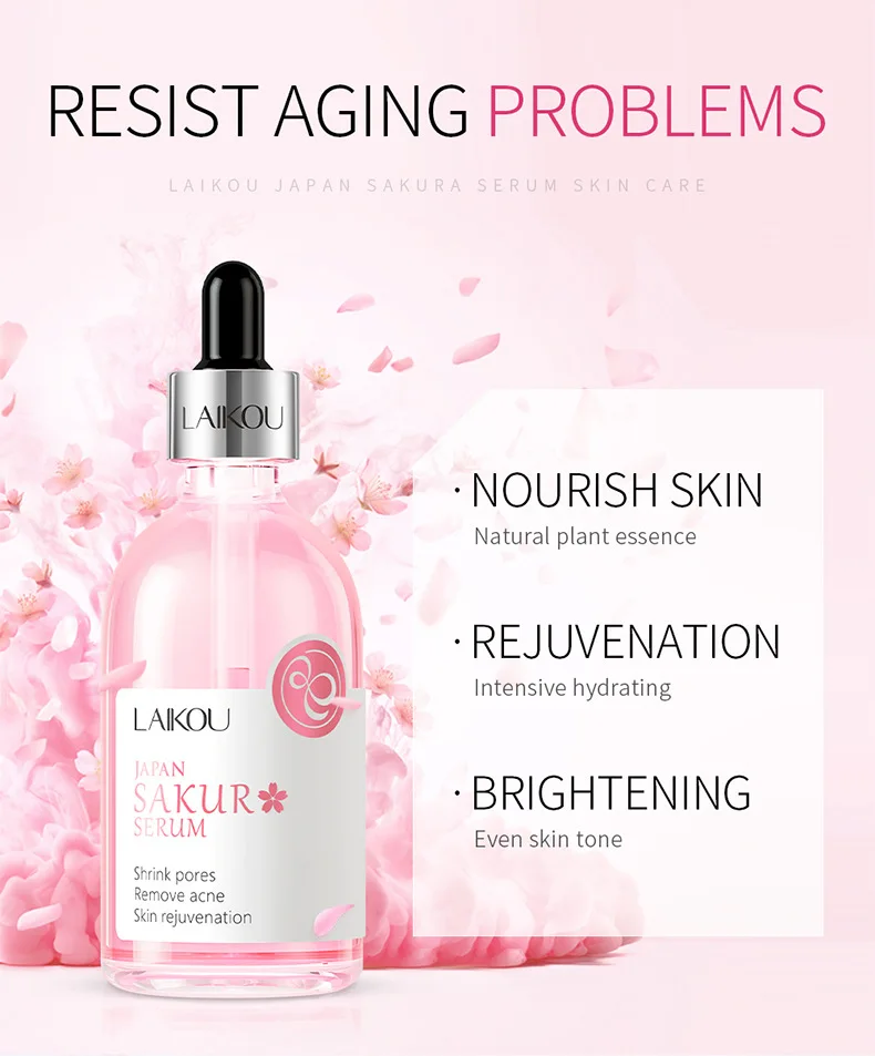 LAIKOU Sakura Face Serum  Rose Essence Moisturizing Firming Brightening Fade Fine Lines Beauty Facial Skin Care Products 100ml