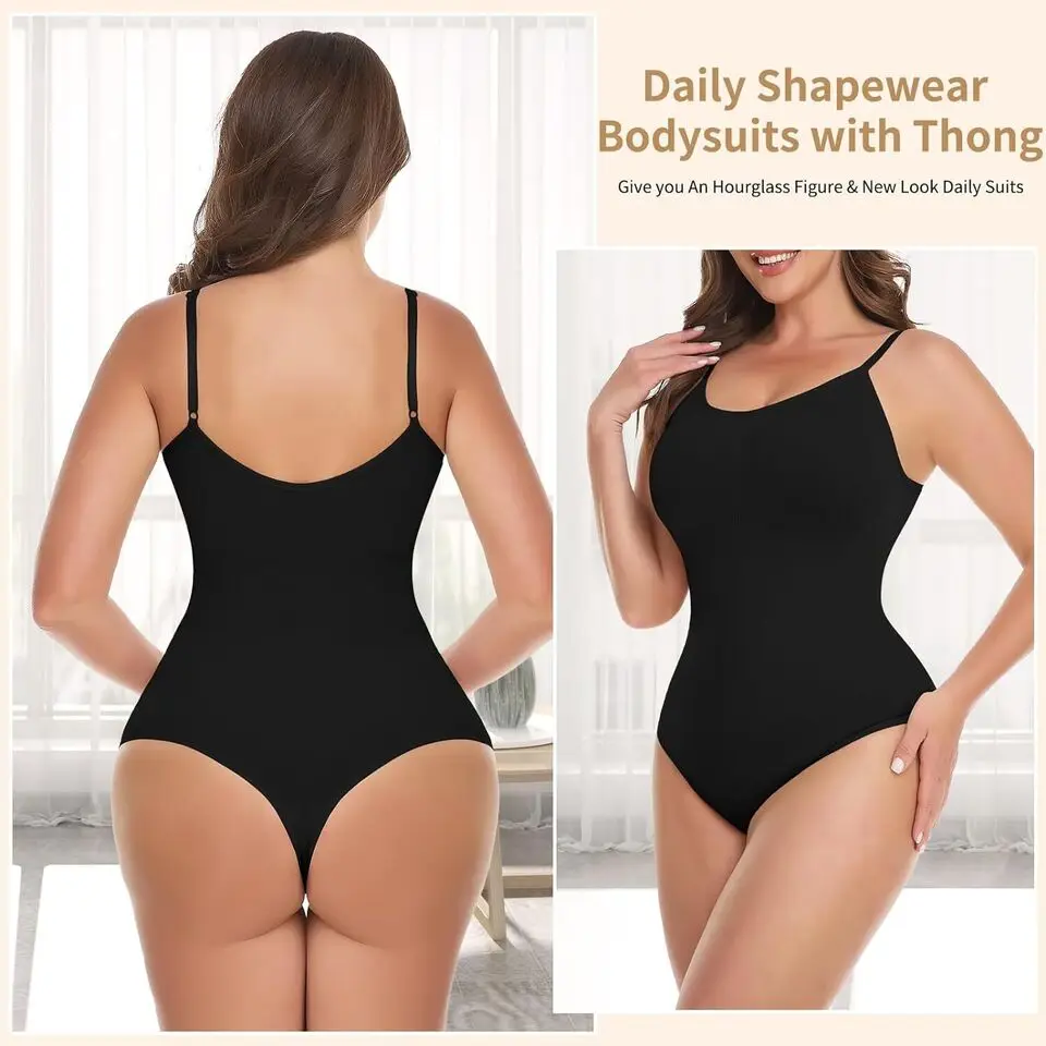 Women Romper Tummy Control Body Shaper Shapewear Bodysuit Sliming Seamless Ribbed Slimming Top Women Backless Body Shaper Thongs