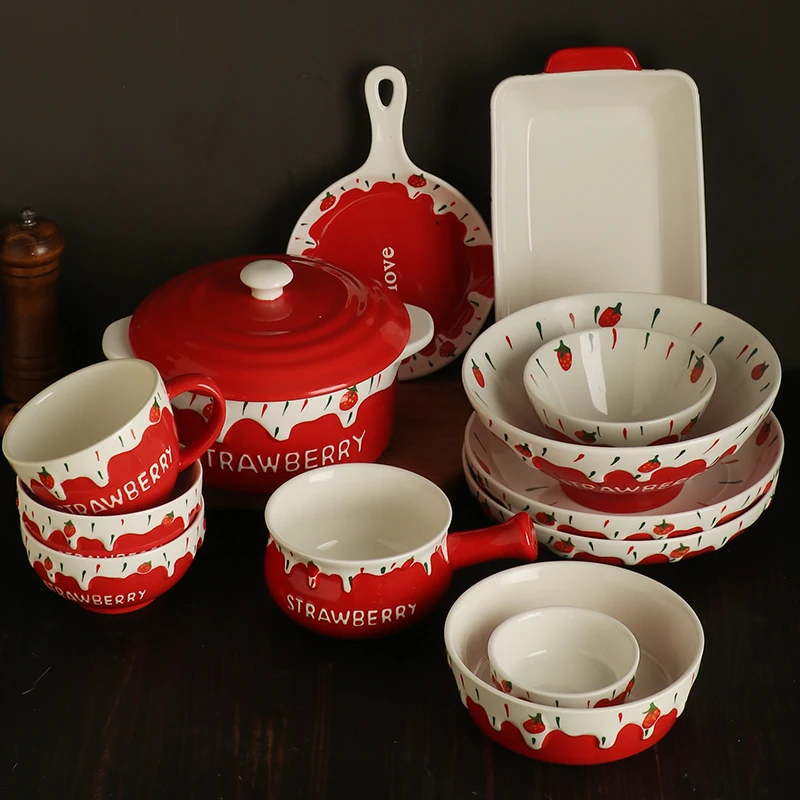 Cute Ceramic Household Cutlery Set High Quality Daily Simple Soup Salad Bowl Dining Room Spaghetti Steak Dim Sum Plate