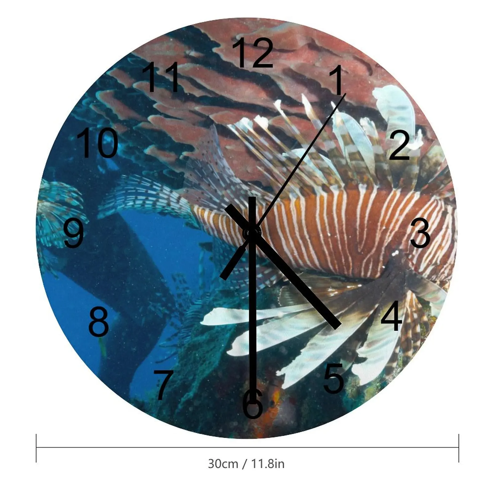 Study Wall Clock Enchanting underwater world Clocks 12 inch Silent Wood Round Patterned Keyhole Hanging Sporty