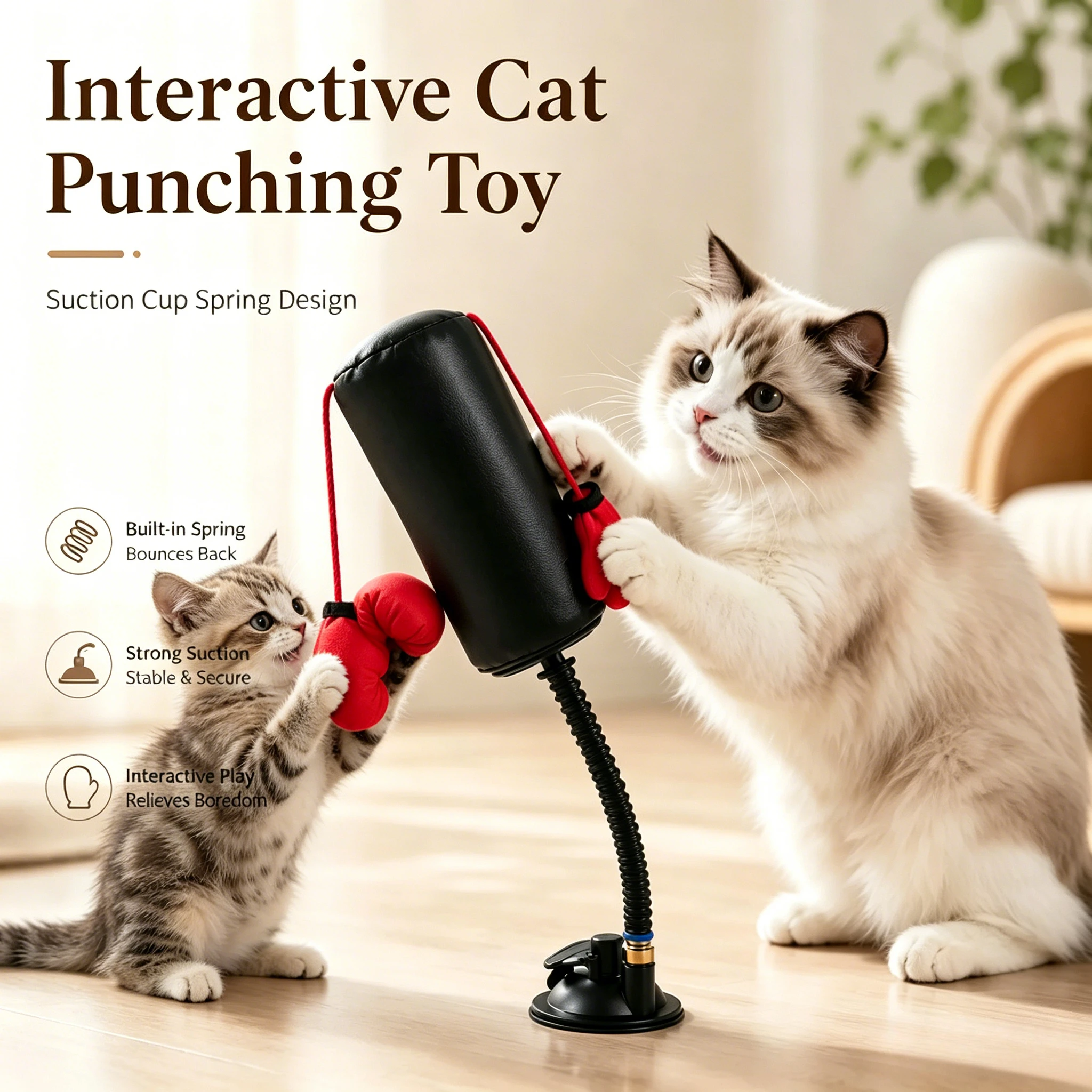 Brinquedo de Saco de Boxe para Gatos: Atividade Divertida e Engraçada para Felinos com Luvas de Boxe Penduradas