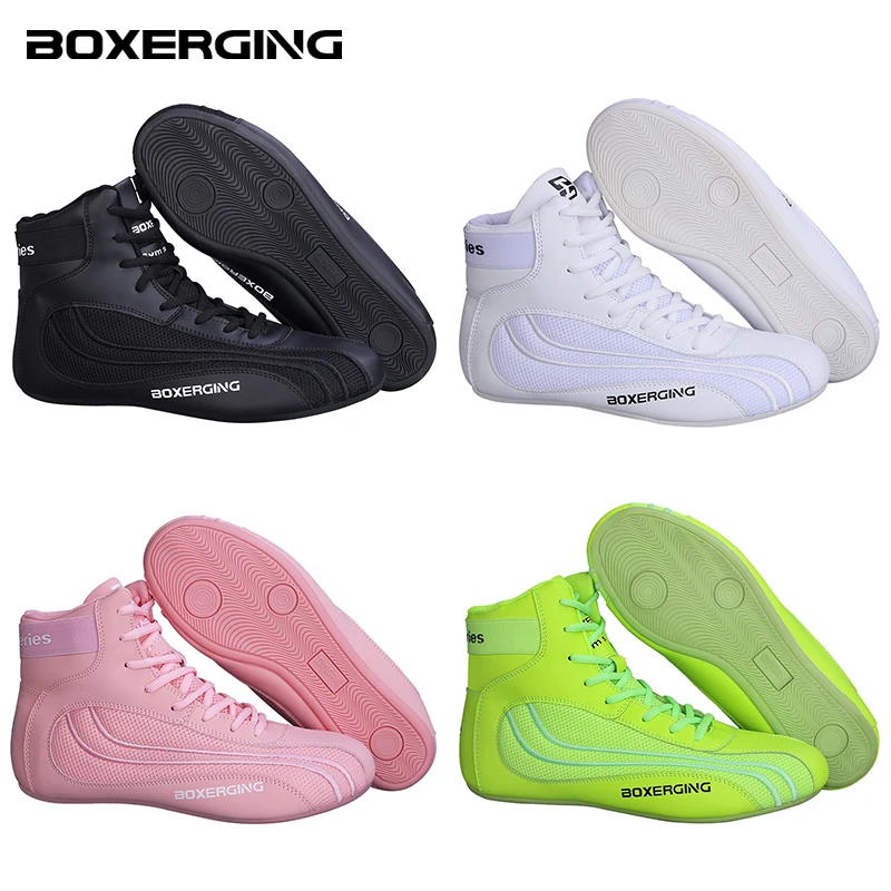 30-45 Size Boxing Wrestling Shoes Adult Combat Sanda Shoes Children's High-Low Boots Muay Thai Training Indoor Fitness Squats