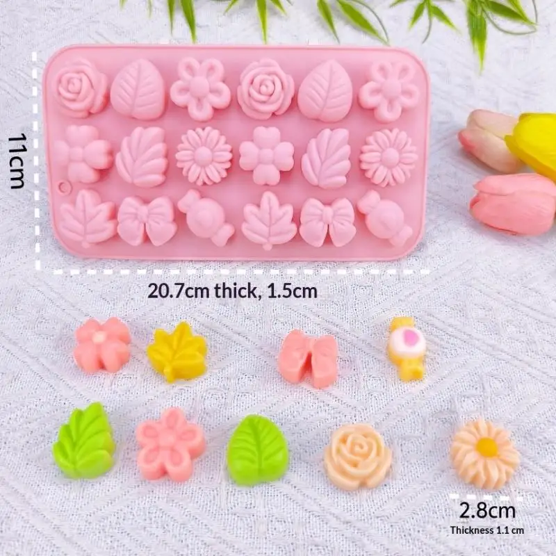 

18 Cavity 3D Silicone Mold Bow Leaf Jelly Ice Pudding Soap Mold Fondant Chocolate Cake Decorations Baking Tool