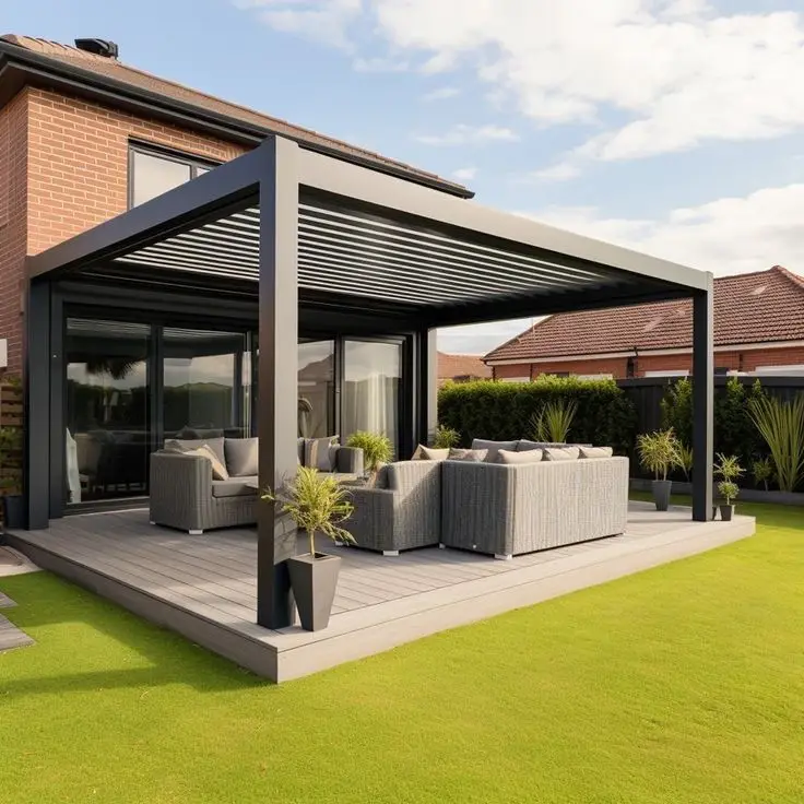 Remote Controlled Adjustable Aluminum Alloy Retractable Louvered Pergola Waterproof Outdoor Bioclimatic Eco-Friendly Gazebo