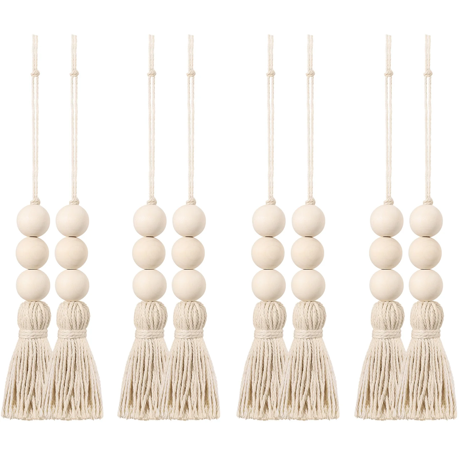 

8Pcs Wooden Bead Garland Tassels Rustic Farmhouse Decor Cotton String Wall Hanging Home Ornament Wood Bead Garland