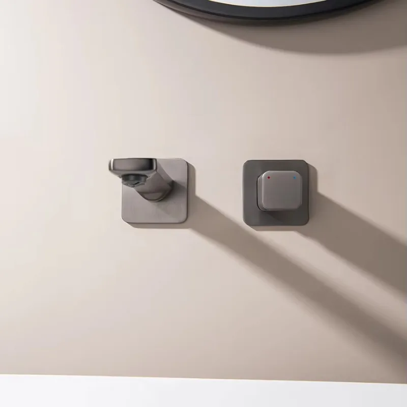 Stylish and Simple Design Brushed Gold Bathroom Inner Wall Installation Basin Faucet Hidden Hot and Cold Basin Faucet