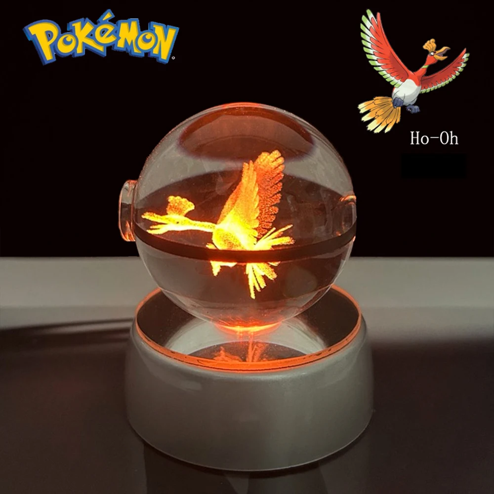 Pokemon 3D Crystal Ball Pikachu Gengar Eevee Mewtwo Anime Game Pokeball met Led Nachtlampje Basis Kerstcadeau Woondecoratie