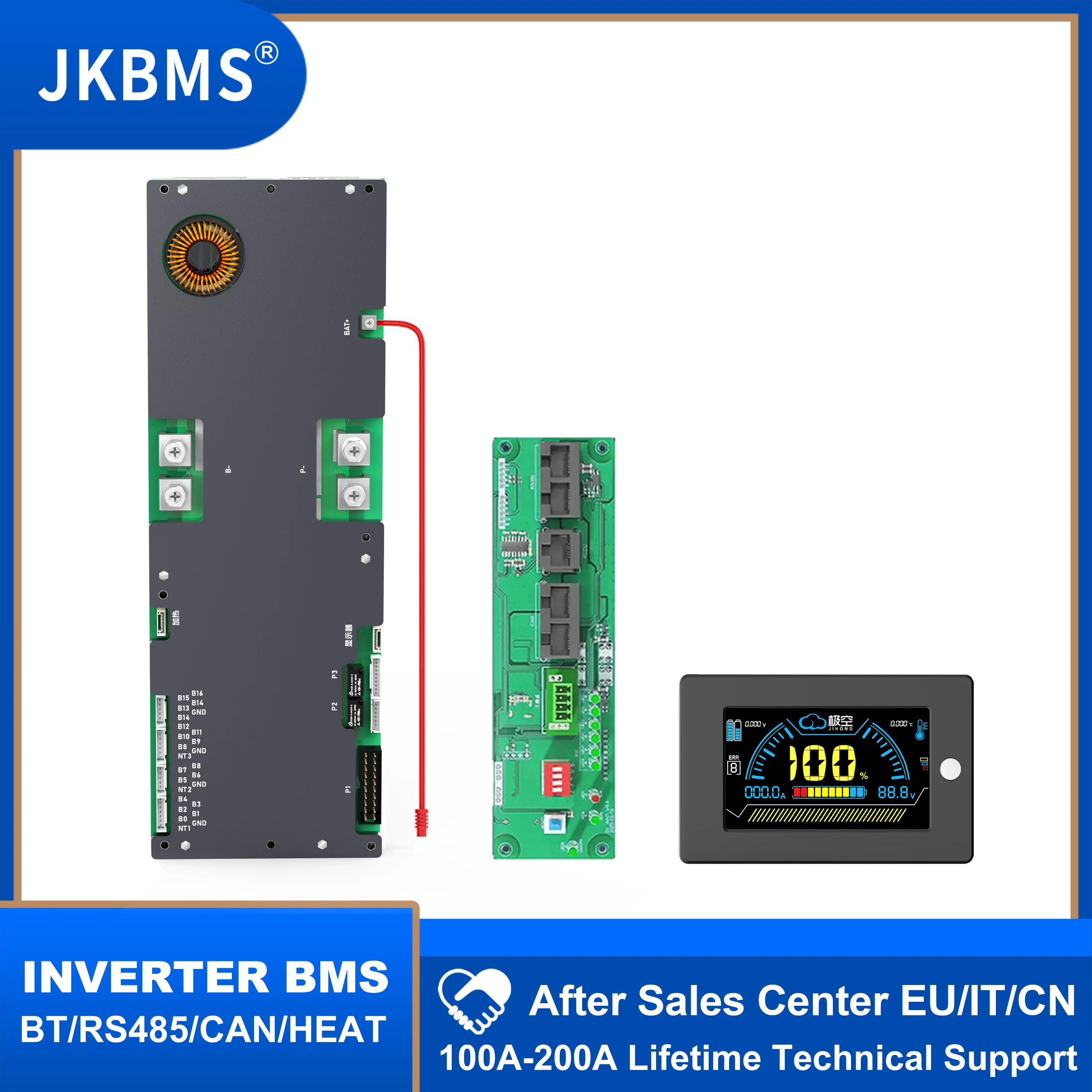 JKBMS 8S 16S 24V 48V 100A 150A 200A 8S-16S Accumulo di energia familiare Lifepo4/Li-ion/LTO Inverter per Growatt Deye Victron Connessione