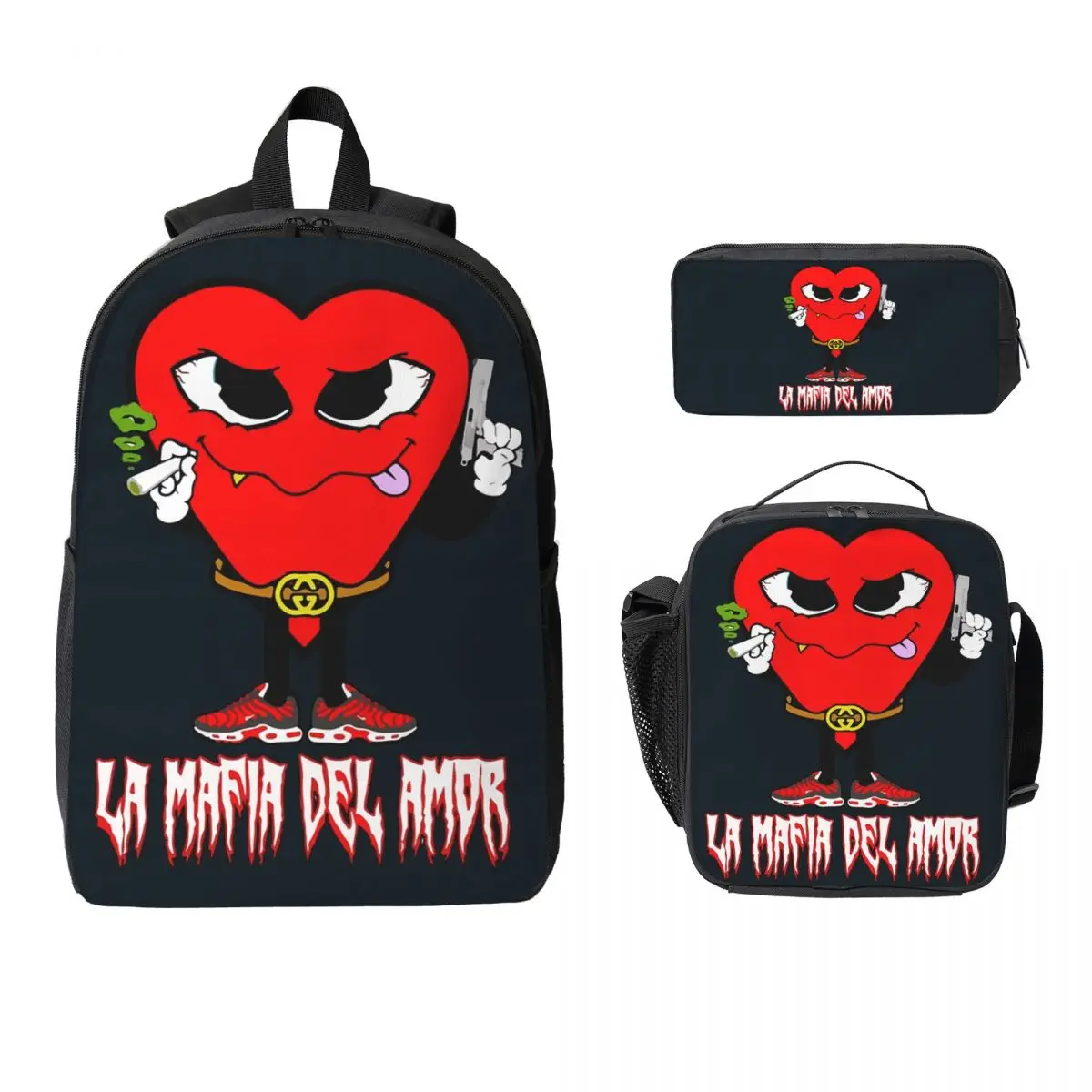 

MAFIA OF LOVE Backpack Student BookBag School Bag Computer Shoulder Bags 3ps Insulated Lunch Bag Pencil Case