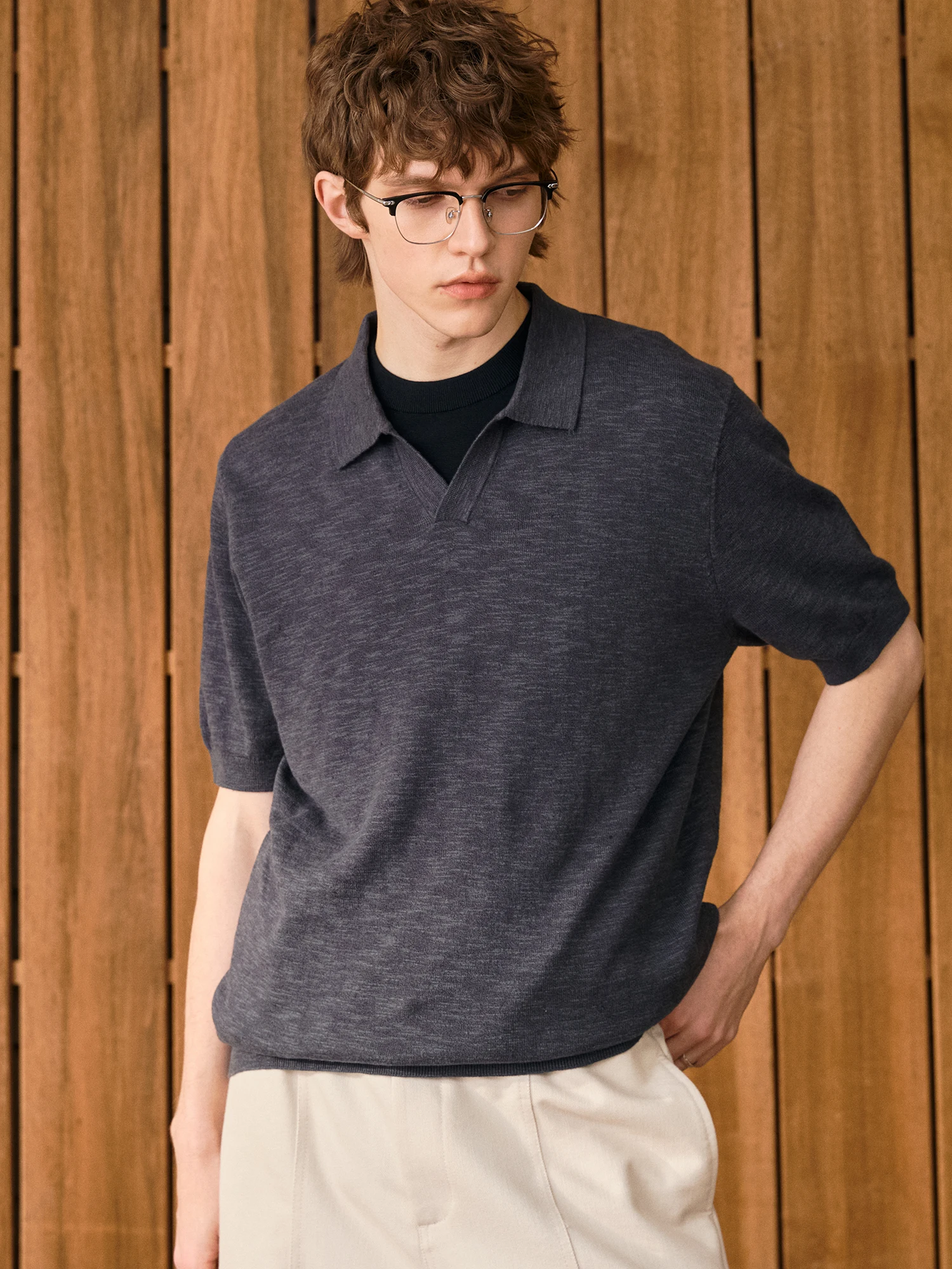 Breathable Linen Knitted Short Sleeve  Shirt Men's Summer Elastic Skin-friendly Base Tee Inner Wear Standard Fit T-shirt