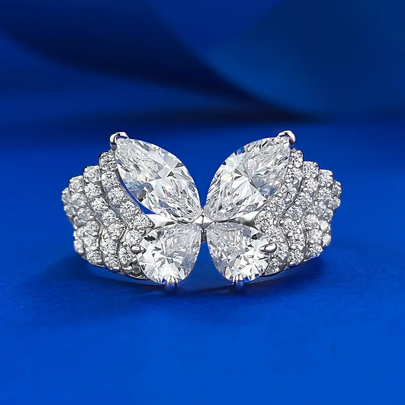 S925 Silver Phantom Butterfly Ring Women's Grid Home Same Style Layered Multi Play Butterfly Diamond Ring