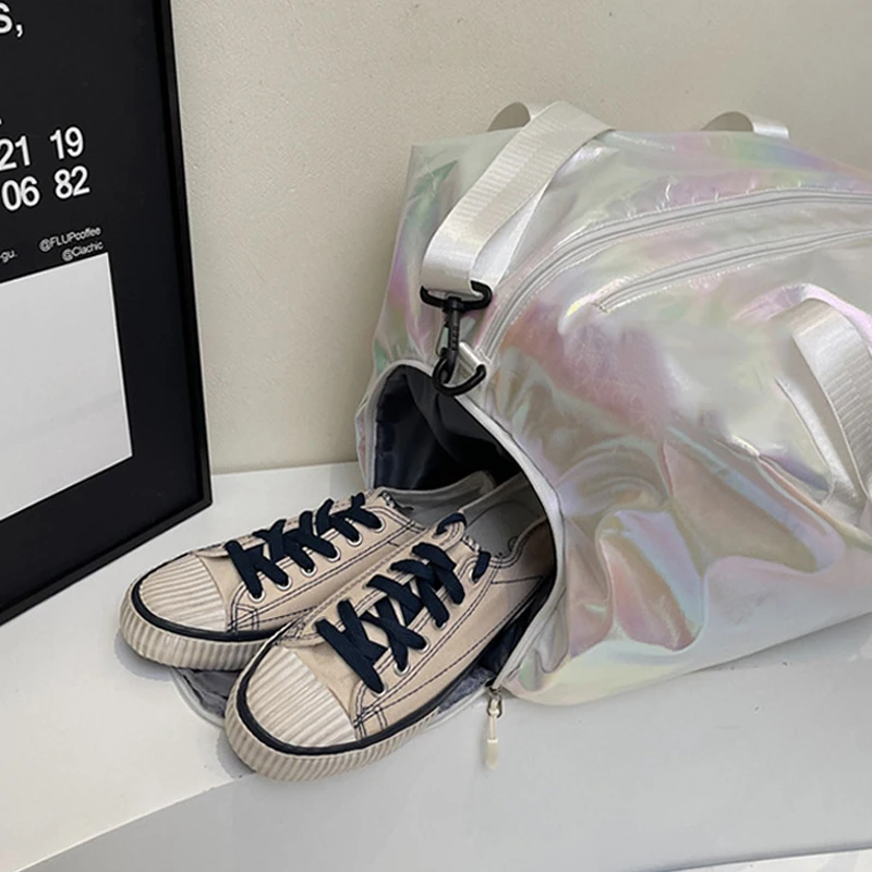 حقيبة يد لامعة حقيبة اللياقة البدنية الصالة الرياضية اليوغا حقائب التدريب النساء الرقص Crossbody حزمة مع جيب الأحذية سعة كبيرة السفر القماش الخشن #2