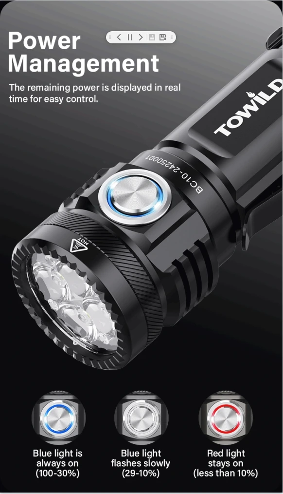 TOWILD BC10 EDC Flashlight Portable Rechargeable 4000lm IPX8 High Power Led Flashlight 21700 Torch For Camping Outdoor Lighting