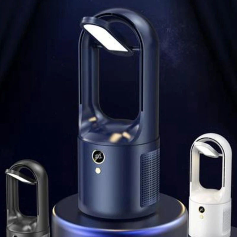 Ventilateur électrique sans lame avec lampe de bureau, aste par USB, silencieux, mini ventilateur de refroidissement portable, vent à 6 vitesses, 2000mAh