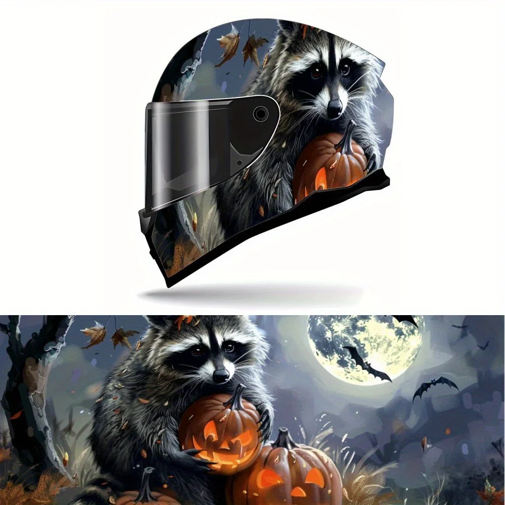 

Weird Halloween Raccoon Motorcycle Helmet Vinyl Wraps Sticker, Personalized Helmet Decoration Decal, Waterproof Self-adhesive He