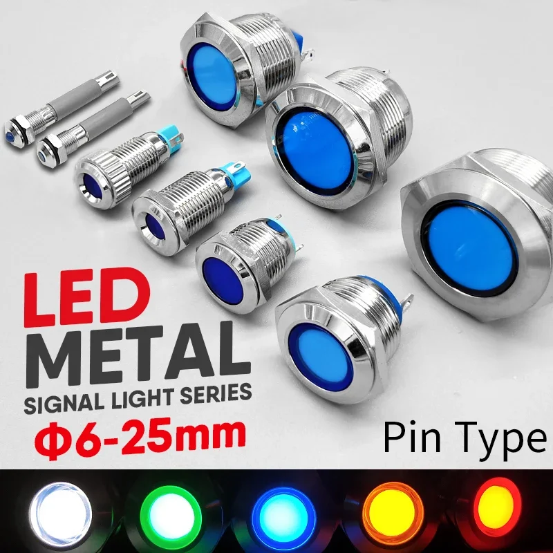 1pc 19 22 25mm  Waterproof IP67 Metal LED Warning Indicator Light Signal Lamp Pilot Wire 3V 5V12V24V110V220V 2 pins Welding foot