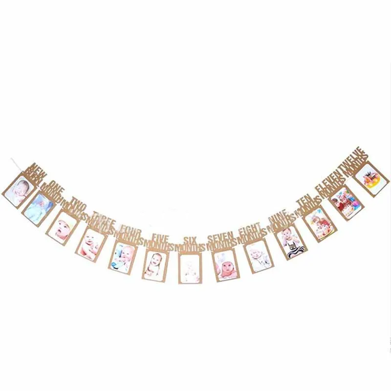 Baby-Fotobanner zum ersten Geburtstag, 1–12 Monate, Foto-Requisiten, Junge, Mädchen, Fotografie, Wimpelkette, Girlande, Babyparty, Partydekoration – Detail 6