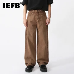 Iefb calças jeans casuais masculinas, novo café, primavera solta, simples, 2023, vintage, perna larga, moda coreana 9a6953