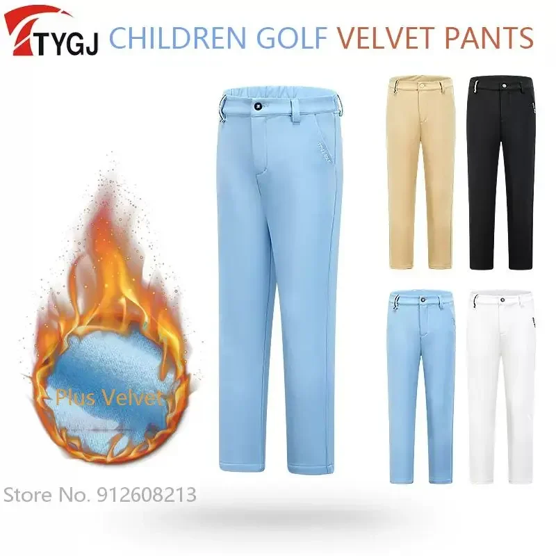 TTYGJ Autumn Winter Golf Pants for Boys Velvet Golf Waterproof Trousers Students Windproof Warm Sports Pants for Children S-XL