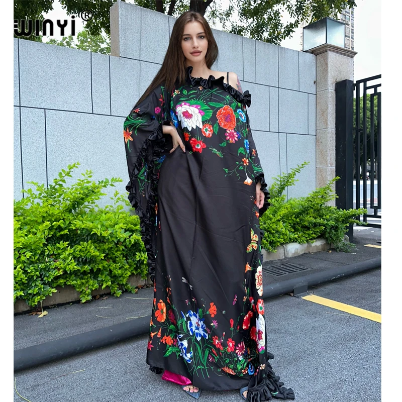 

WINYI Middle East Print kaftan fashion african clothing beach outfits for women evening maxi dress muslim abaya dubai luxury