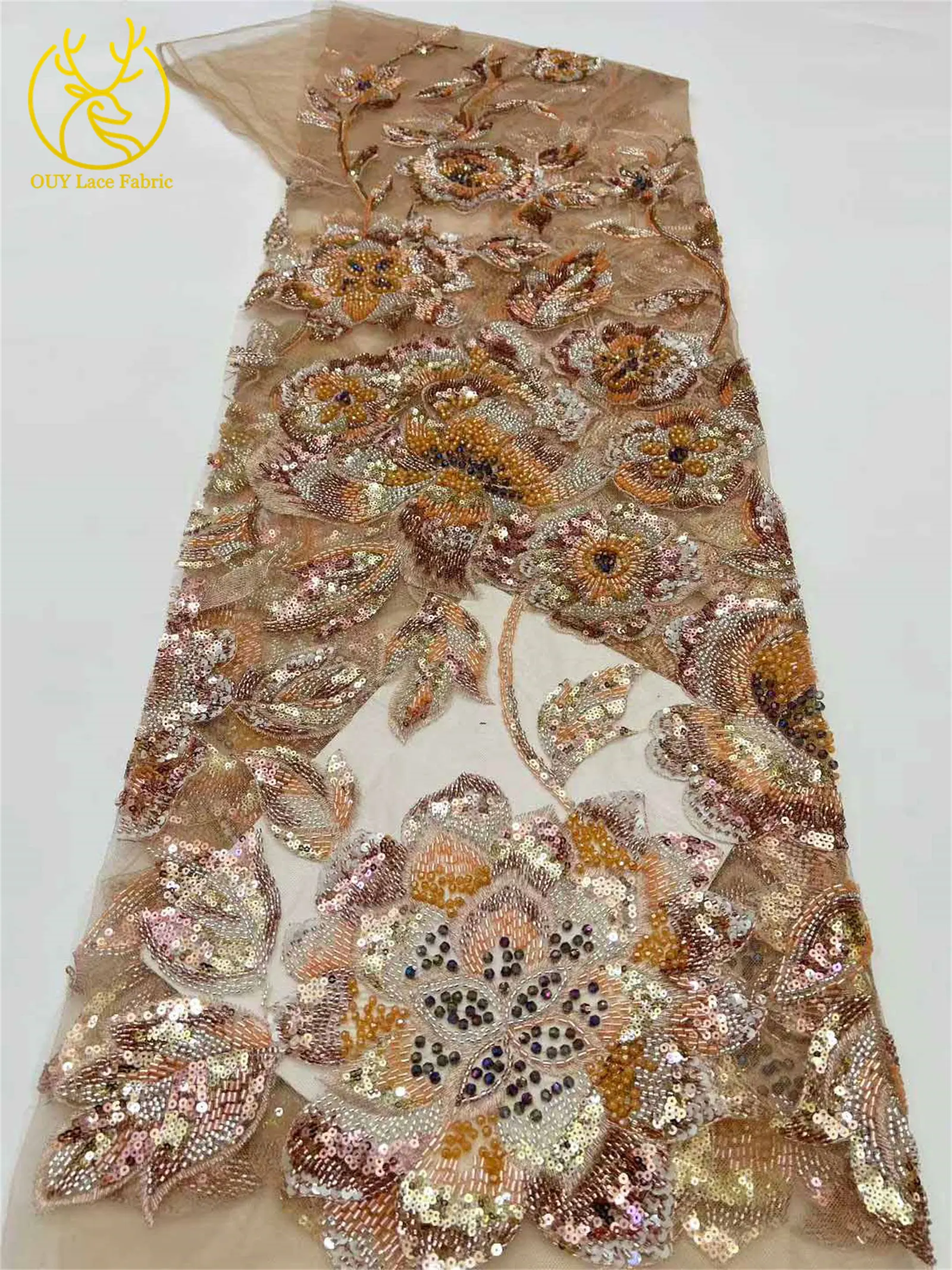 High-End-Kleid, afrikanischer handgefertigter Perlen-Spitzenstoff, 2026, Nigeria, französische Pailletten-Stickerei, Spitzenstoff, Hochzeitskleid, Nähmaterial – Detail 7
