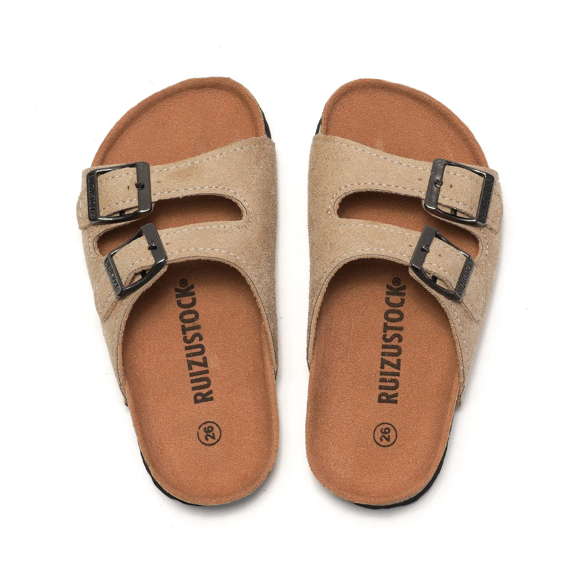 

Детские шлепанцы-слайды с двойными ремешками из пробковой кожи 2026 года для мальчиков и девочек, летние сандалии с мягкой стелькой, повседневные тапочки, нескользящая уличная обувь