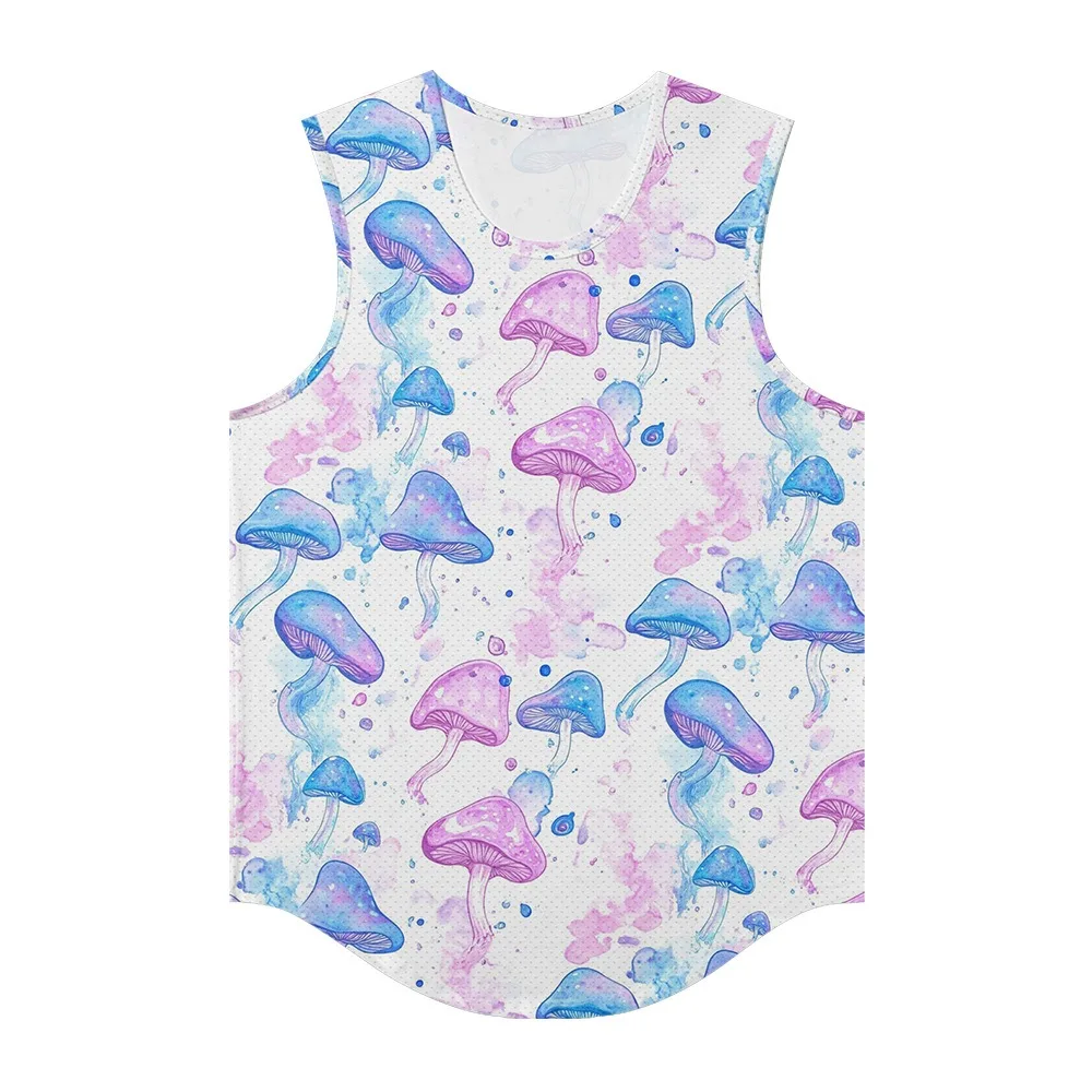 Men Vests Retro Trendy Skull Neon Psychedelic Mushrooms Printed Breathable Fitness Tank Top Streetwear Sports Oversized Clothing
