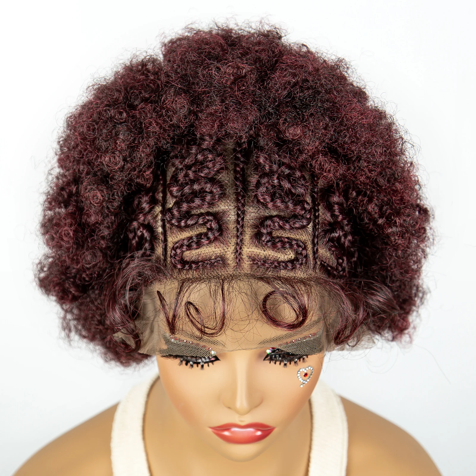 1B/BUG African Cornrow Braided Wigs Synthetic Kinky Curly Knotless Braiding Wig for Black Women 13x6 Lace Frontal Afro Wig