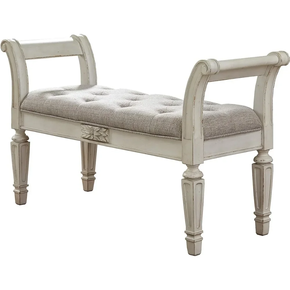 Signature Design by Ashley Realyn French Country Upholstered Tufted Accent Bench, Antique White