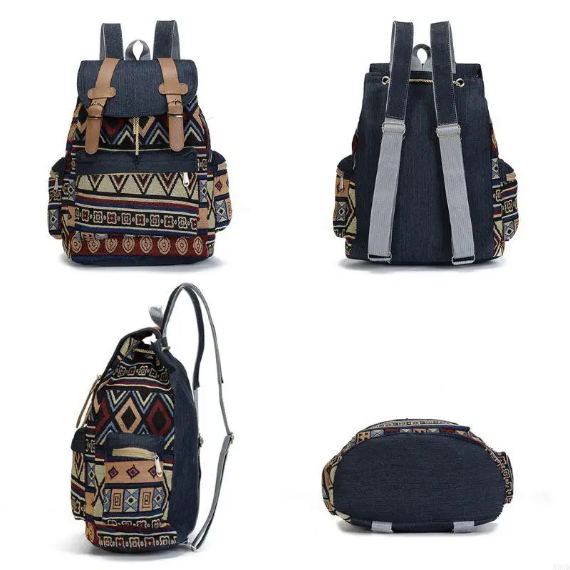 X90D Damen Canvas Vintinge Rucksack Ethnischer Rucksack Bohemian Daypack Schultasche