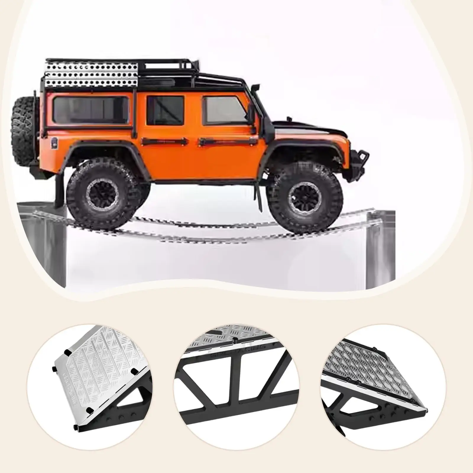 Rampa de obstáculos, accesorios, puente de un solo lado de acero inoxidable, puente de simulación de coche de escalada, barricada para coches RC sobre orugas 1/18