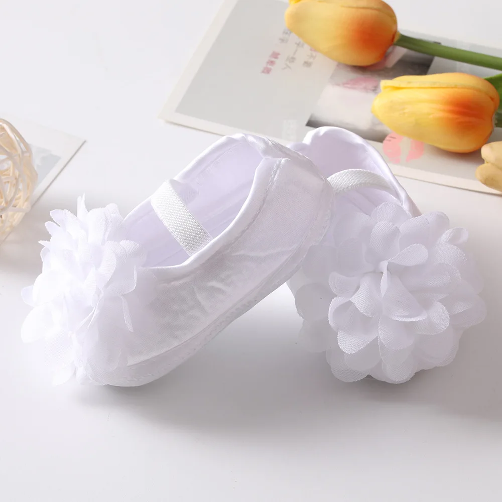 Spring Infant Baby Girl Shoes Newborn Lace Flowers Headband Anti-Slip Soft Sole First Walkers Toddler Kids Cotton Baptism Shoes